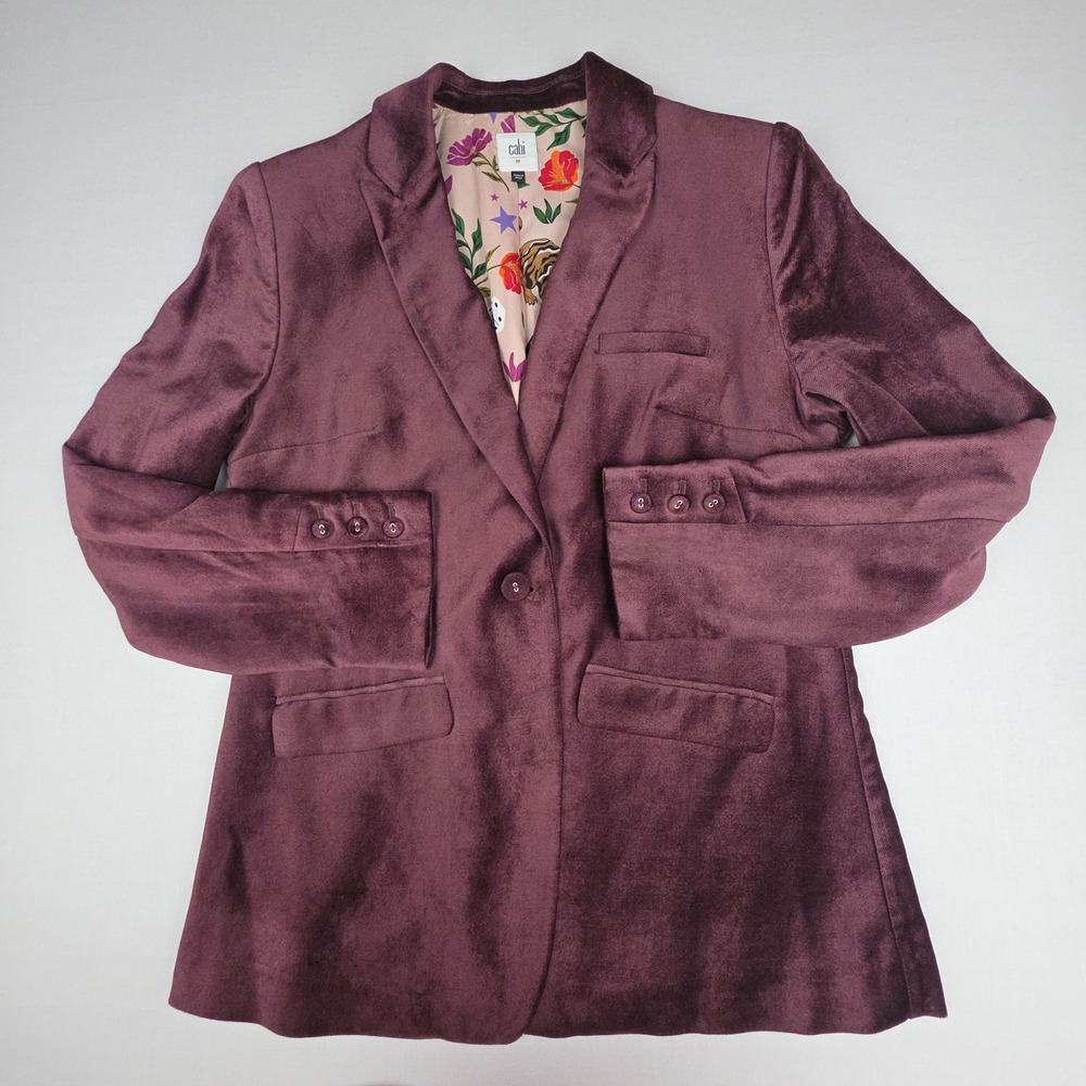 Cabi 4491 Vineyard Williams Blazer Women Med Purple Crushed Velvet Lined